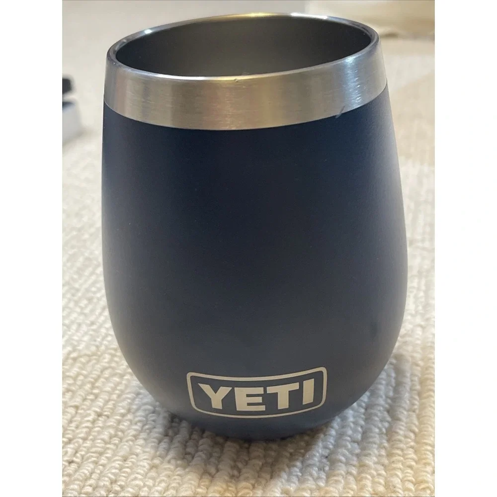 YETI Rambler Wine Tumbler 10oz Navy Blue Stainless Steel Stemless Cup Insulated